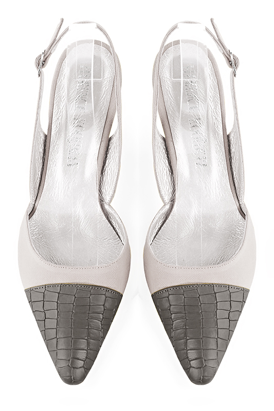 Ash grey women's slingback shoes. Tapered toe. Medium spool heels. Top view - Florence KOOIJMAN